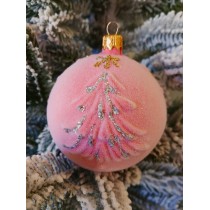 Новорічна куля в оксамиті "Ялинка" 80мм рожева, ціна за набір 4 шт